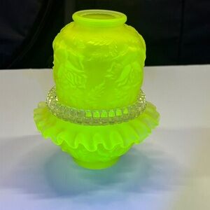 Fenton for L.G. Wright Embossed Rose 4 pc fairy lamp yellow satin glass Vtg Glow